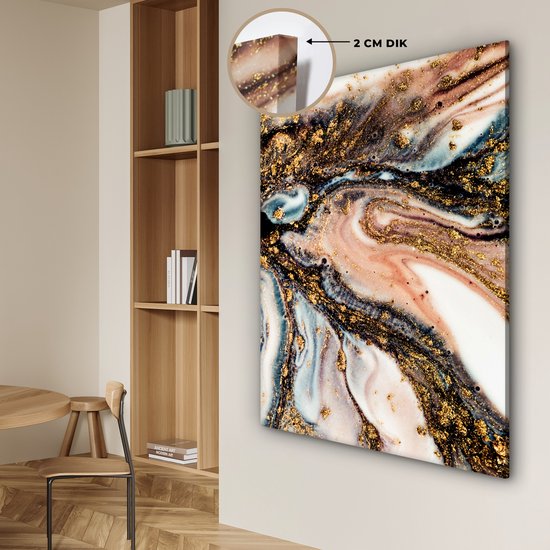 Tableau Toile Aspect Marbre - Goud - Zwart - Glitter - Chic - 90x120 cm - Décoration murale