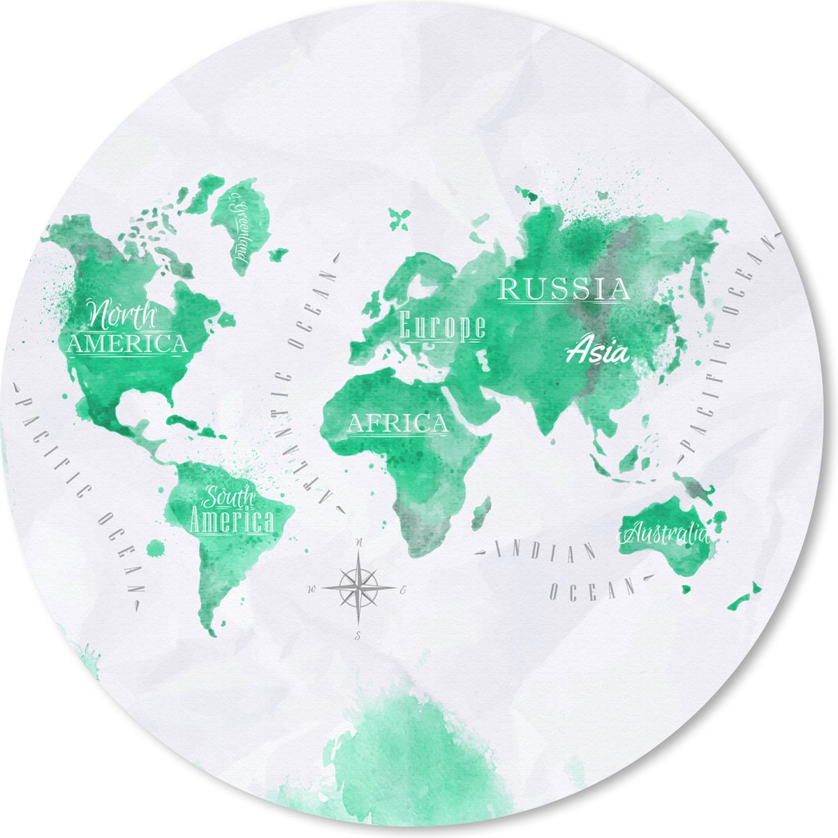 Muismat rond 20x20 cm - Mousepad Wereldkaarten - Groen - Verf - Ronde muismatten