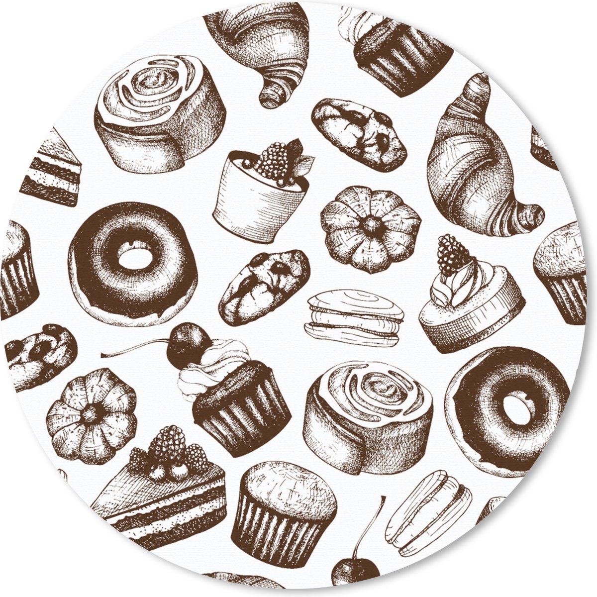 Muismat - Mousepad - Rond - Brood - Patisserie - Vintage - Design - 40x40 cm - Ronde muismat