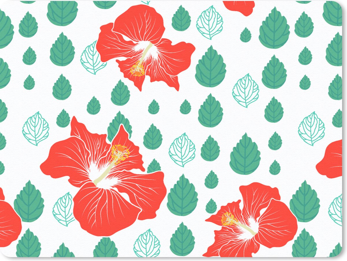 Muismat 23x19 cm - Mousepad Hibiscus - Patronen - Hawaii - Bladeren - Bloem - Muismatten