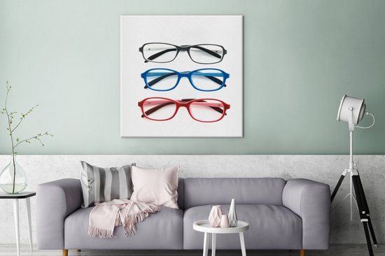 Trois montures de lunettes d'affilée 90x90 cm - Tirage photo sur toile (Décoration murale salon / chambre)