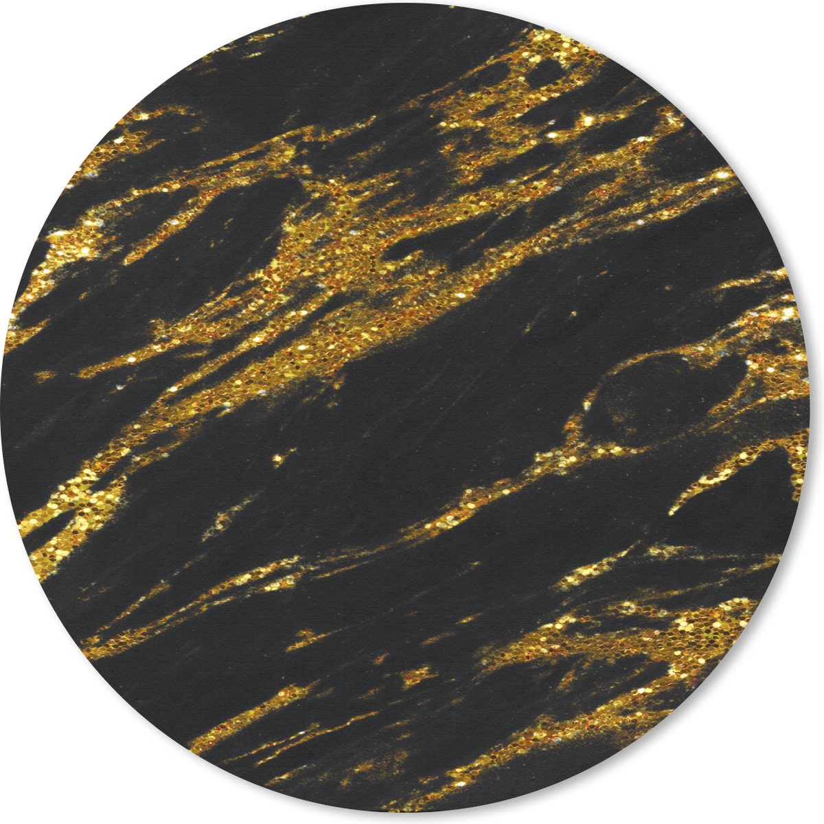 Muismat rond 20x20 cm - Mousepad Marmer - Zwart - Goud - Ronde muismatten