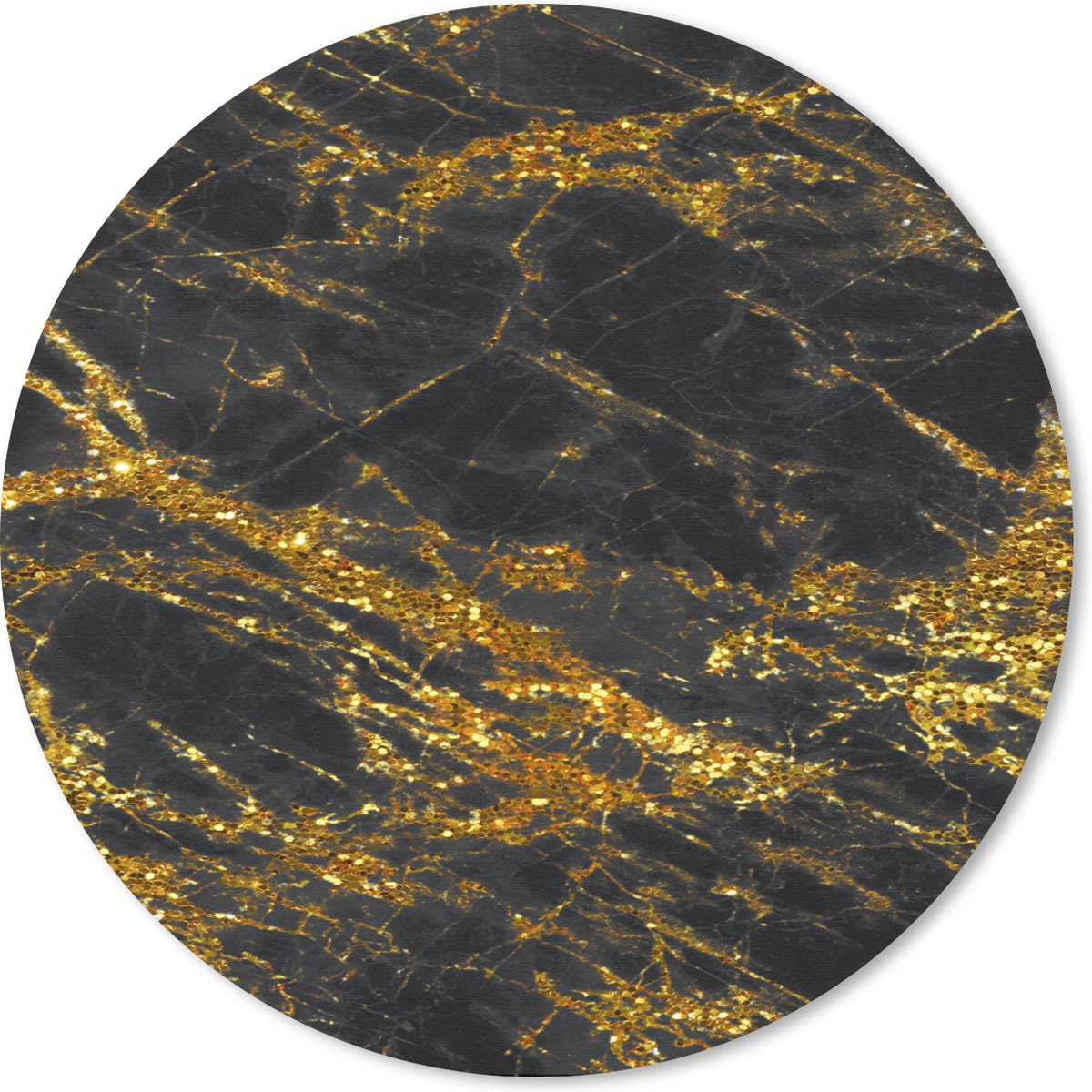 Muismat rond 20x20 cm - Mousepad Marmer - Zwart - Goud - Glitters - Ronde muismatten