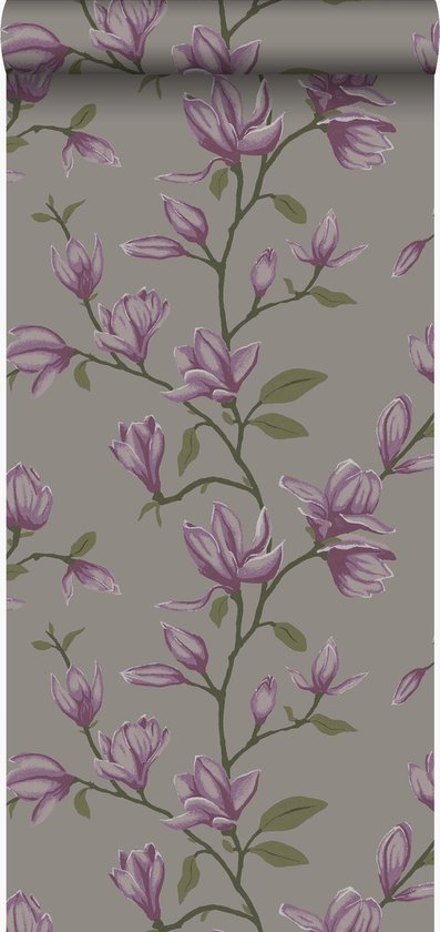 Origin Wallcoverings behang magnolia taupe en aubergine paars - 347052 - 53 cm x 10,05 m