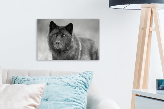 Loup noir en toile noir et blanc 2cm 30x20 cm - petit - Tirage photo sur toile (Décoration murale salon / chambre) / Animaux sauvages Peintures sur toile