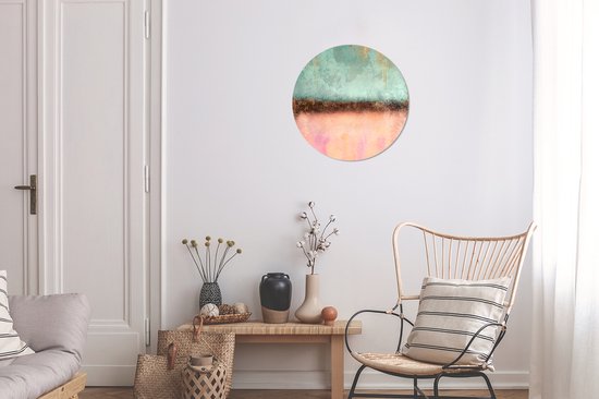 WallCircle® Wandcirkel 30x30 cm - Muurcirkel Goud - Verf - Abstract - Groen - Roze - Muurdecoratie woonkamer - Wanddecoratie slaapkamer - Kamer decoratie accessoires - Ronde schilderijen