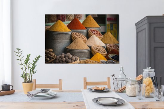 Tableau sur toile Herbes - Ton - Épices - Jaune - Marron - 120x80 cm - Décoration murale