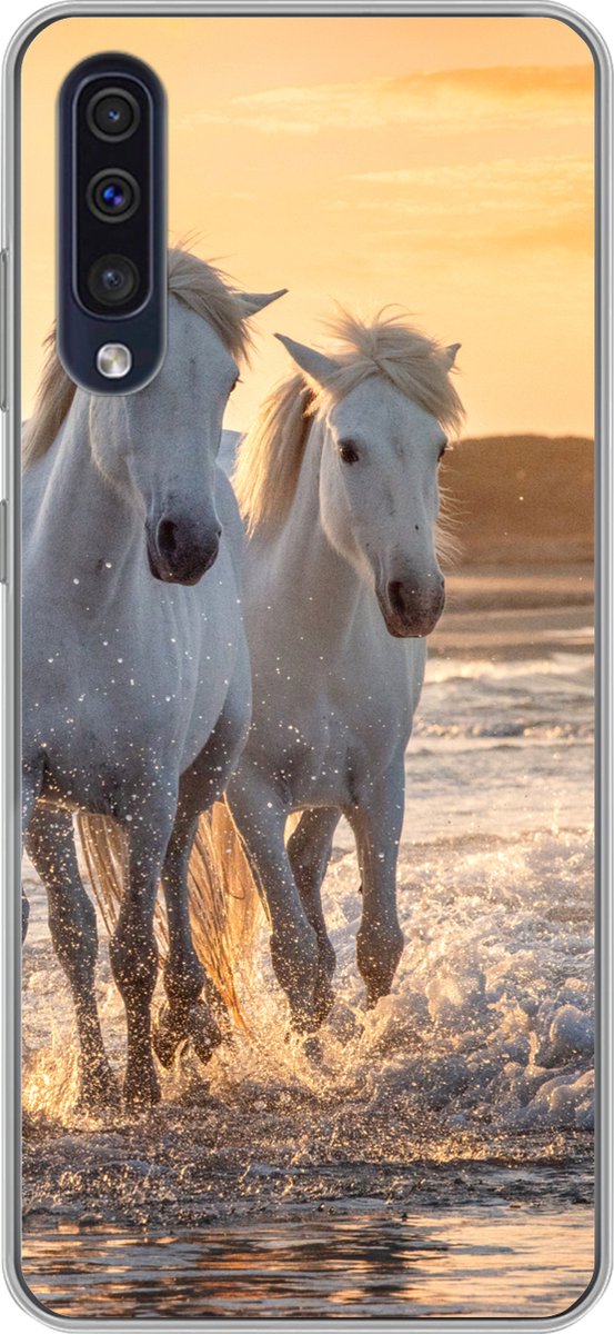 Telefoonhoesje Geschikt voor Samsung Galaxy A50 hoesje - Paarden - Water - Strand - Dieren - Siliconen Telefoonhoesje Telefoonhoesje