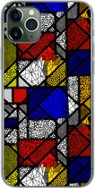 Telefoonhoesje Geschikt voor iPhone 11 Pro Max hoesje - Mondriaan - Glas in lood - Oude Meesters - Kunstwerk - Abstract - Schilderij - Siliconen Telefoonhoesje