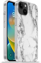 Geschikt voorApple Iphone 14 Plus - Soft case hoesje - Marmer print - Steen - Wit - Grijs - Zwart - Marmer printlook - Siliconen Telefoonhoesje