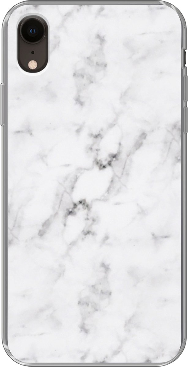 Telefoonhoesje Geschikt voor iPhone XR hoesje - Marmer print - Luxe - Wit - Grijs - Marmer printlook - Siliconen Telefoonhoesje Telefoonhoesje