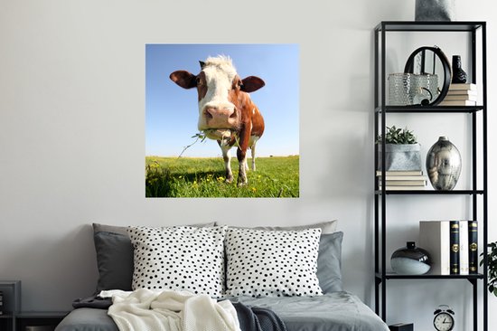 Stickers muraux - Vache - Animal - Fleurs - 100x100 cm - Film Adhésif XXL