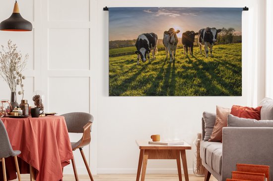 Tapisserie - Toile murale - Vaches - Soleil - Herbe - Animaux - Ferme - 180x120 cm - Tapisserie