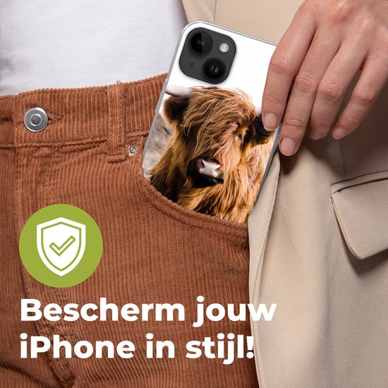 Apple iPhone 14 Plus - Coque souple - Highlander écossais - Paysage - Vache - Marron - Animaux - Nature - Coque de téléphone en Siliconen