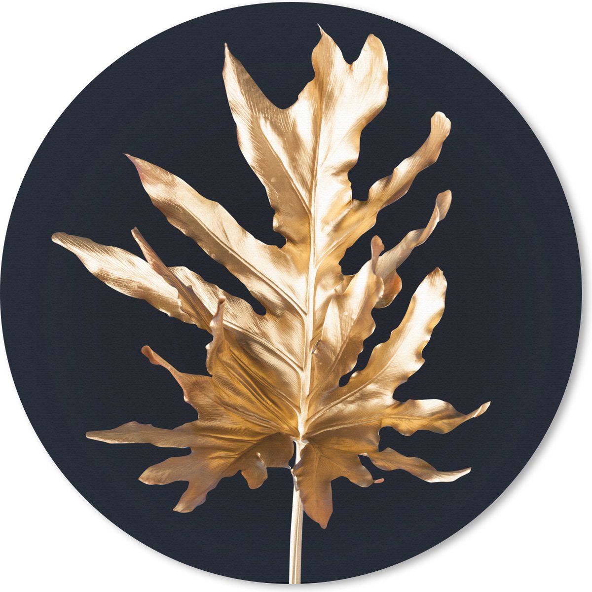 Muismat rond 50x50 cm - Mousepad Bladeren - Goud - Herfst - Natuur - Luxe - Ronde muismatten