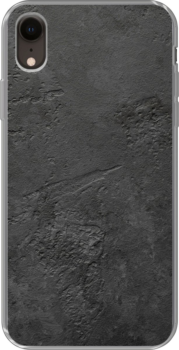 Telefoonhoesje Geschikt voor iPhone XR hoesje - Beton print - Structuur - Industrieel - Zwart - Grijs - Siliconen Telefoonhoesje Telefoonhoesje