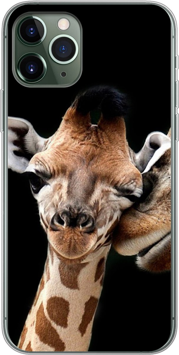 Telefoonhoesje Geschikt voor iPhone 11 Pro hoesje - Giraffe - Dieren - Zwart - Portret - Dieren - Siliconen Telefoonhoesje Telefoonhoesje