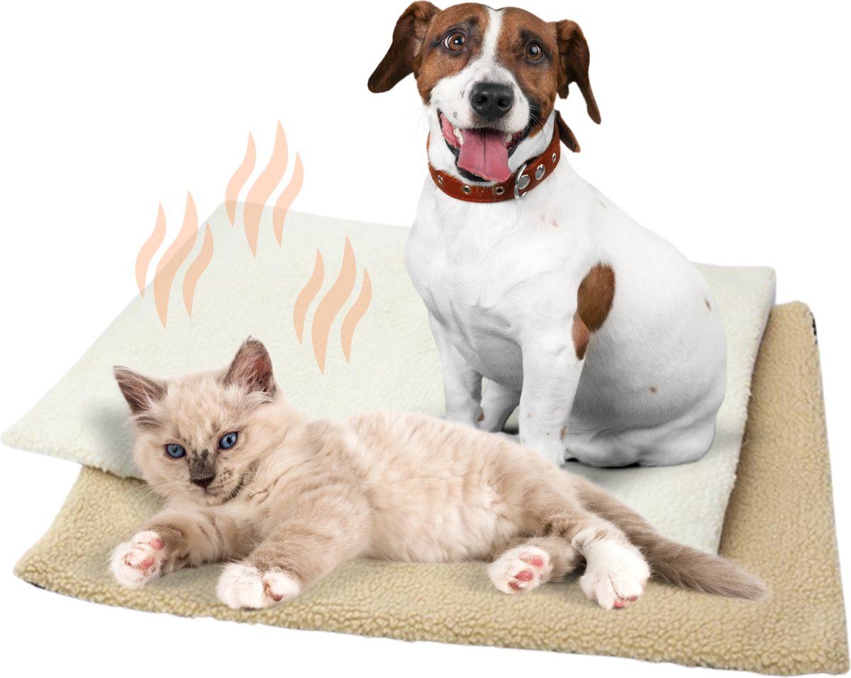 Cheqo® Zelfverwarmende Kussen voor Honden en Katten - Hondenkussen - Katten Kussen Zelfverwarmend - Schapenwol - Warmtemat Huisdieren - Hondenmand - Hondenkussen - 66x48cm