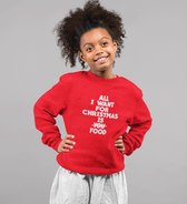 Foute Kersttrui Rood Kind - All I Want For Christmas Is Food (7-8 jaar - MAAT 122/128) - Kerstkleding voor jongens & meisjes