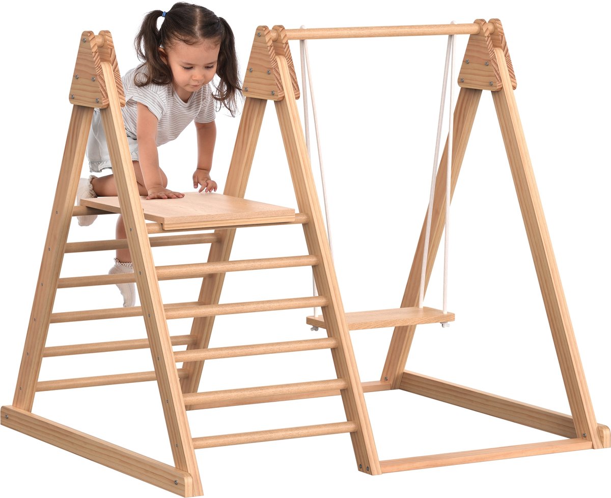 3 in 1 kinderen Slide Swing klimmen frame houten speelgoed set-houten klimmen driehoek Montessori klimmen speelgoed voor peuter kinderen indoor speeltuin Play Gym Gift voor jongens meisjes