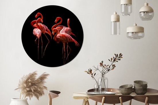 WallCircle - Stickers muraux - Cercle de papier peint - Flamingo rose - Rose - Zwart - ⌀ 120 cm - Cercle mural - Autocollant - Papier peint autocollant rond XXL