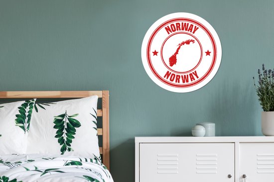 Illustration d'un timbre rouge de Norvège Sticker mural cercle mural 50x50 cm / cercle papier peint / cercle mural / cercle vivant - autocollant & coupe ronde