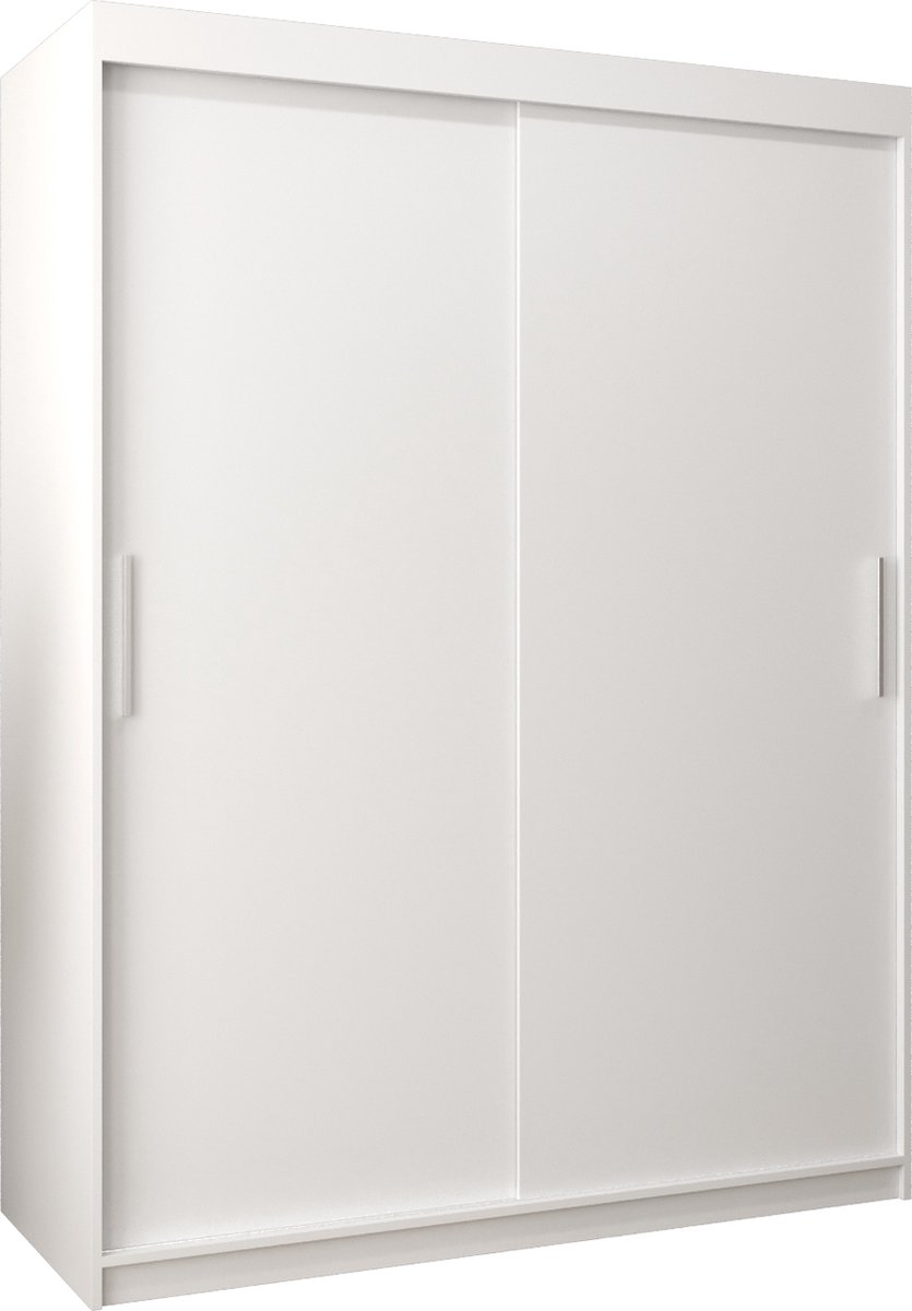 InspireME Kledingkast met 2 schuifdeuren, Modern-stijl, Kledingkast met planken (BxHxD): 150x200x62 - TORM 150 Wit Mat