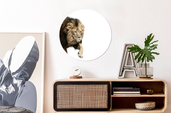 WallCircle - Stickers muraux - Cercle de papier peint - Lion - Wit - Animaux - 50x50 cm - Cercle mural - Autocollant - Autocollant papier peint rond