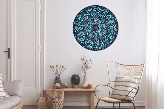 Motif abstrait et carré avec un mandala détaillé sur fond sombre Sticker papier peint cercle mural - 100x100 cm - peinture ronde - cercle papier peint - cercle mural - cercle vivant - autocollant & découpe ronde