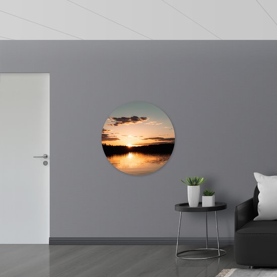 WallClassics - Muursticker Cercle - Coucher de Soleil à l'Orée d'une Forêt - 90x90 cm Photo sur Muursticker
