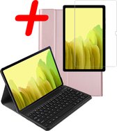 Hoesje Geschikt voor Samsung Galaxy Tab A7 Toetsenbord Hoes Book Case Met Screenprotector - Hoes Geschikt voor Samsung Tab A7 Toetsenbord Hoesje Keyboard Cover - Rosé goud