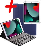 Hoesje Geschikt voor iPad 10.2 2019 Toetsenbord Hoes Book Case Met Screenprotector - Hoes Geschikt voor iPad 7 Toetsenbord Hoesje Keyboard Cover - Donkerblauw