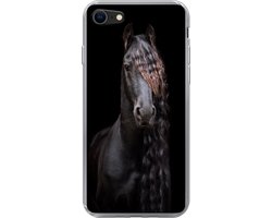 Telefoonhoesje Geschikt voor iPhone SE 2022 hoesje - Paarden - Fries - Manen - Zwart - Dieren - Siliconen Telefoonhoesje Telefoonhoesje