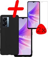 Hoes Geschikt voor OPPO A77 Hoesje Siliconen Back Cover Case Met 2x Screenprotector - Hoesje Geschikt voor OPPO A77 Hoes Cover Hoesje - Zwart