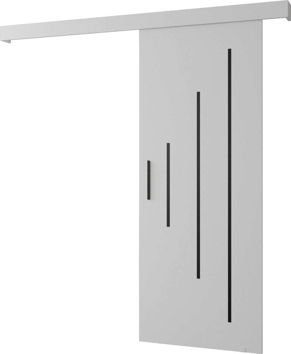 InspireMe - Schuifdeursysteem met rail - 90x204cm - AGRA Y - Wit Mat + Wit frame + Zwart Handvat