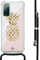 Casimoda® hoesje met koord - Geschikt voor Samsung S20 FE - Ananas - Afneembaar koord - Siliconen/TPU - Roze