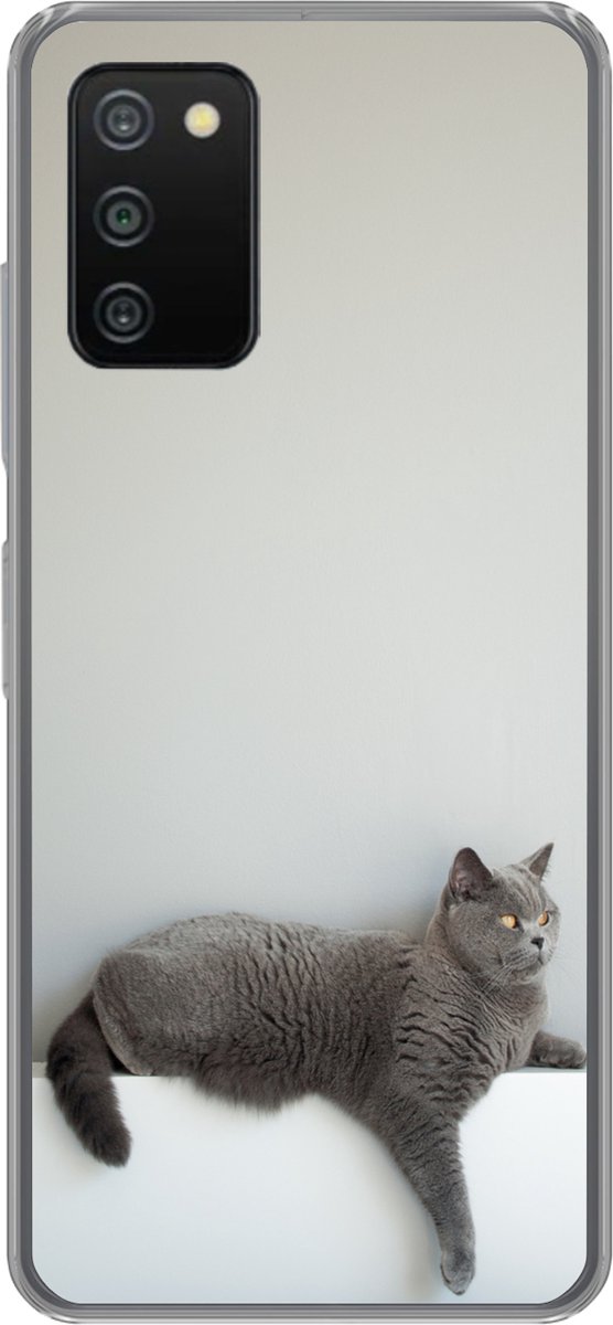 Telefoonhoesje Geschikt voor Samsung Galaxy A03s hoesje - Kat - Britse Korthaar - Grijs - Meisjes - Kinderen - Jongens - Kids - Siliconen Telefoonhoesje Telefoonhoesje