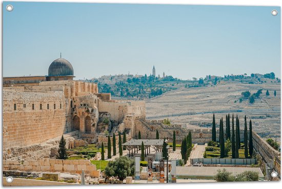 WallClassics - Tuinposter – Westmuur in Jeruzalem - 90x60 cm Foto op Tuinposter  (wanddecoratie voor buiten en binnen)
