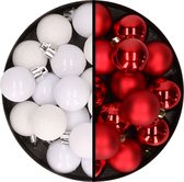 Boules de Noël 36x pièces - 3 et 4 cm - blanc et rouge - synthétiques