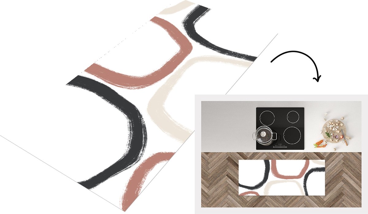 KitchenYeah Keukenloper - Loper keuken - Minimalisme - Geometrische vormen - Pastel - Patronen - 120x50 cm - Keukenloper vinyl Multicolor