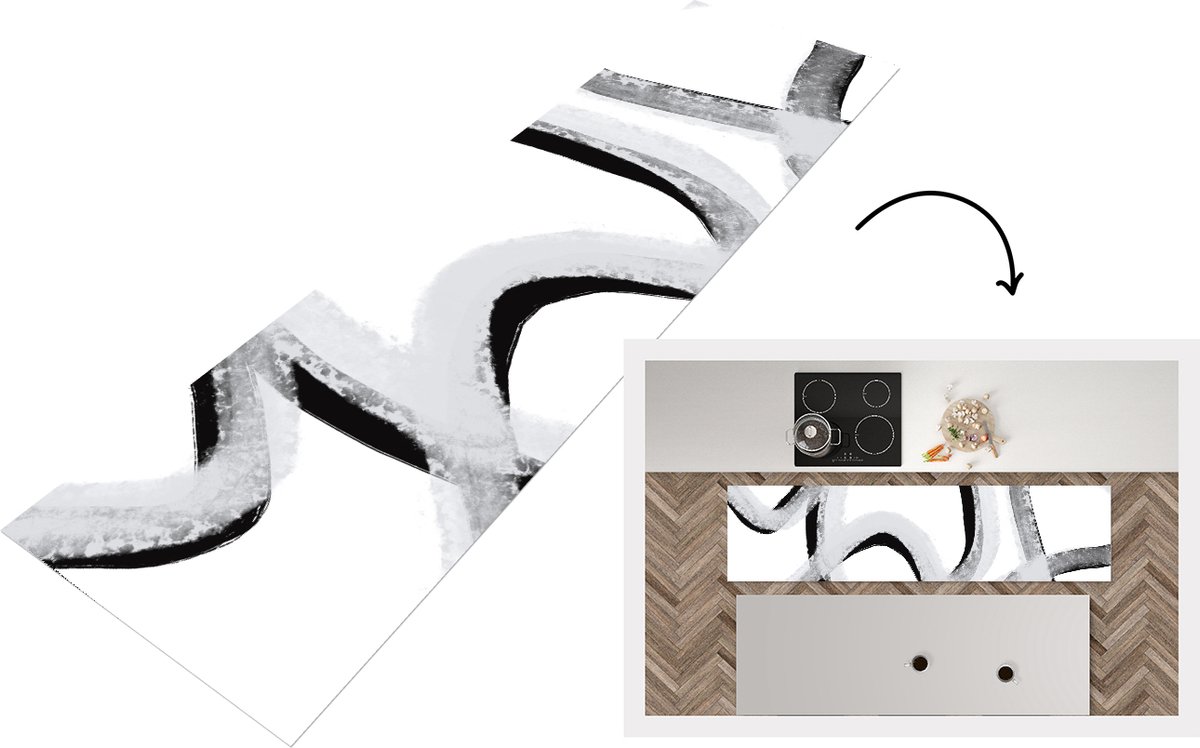KitchenYeah Keukenloper - Loper keuken - Lijn - Minimalisme - Design - 200x50 cm - Keukenloper vinyl Multicolor
