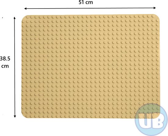 Grote zandkleurige bouwplaat van 51 x 38,5 cm met 32x24 noppen, geschikt voor Duplo.