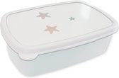 Broodtrommel Wit - Lunchbox - Brooddoos - Sterren - Pastel - Meiden - Jongens - Kinderen - 18x12x6 cm - Volwassenen