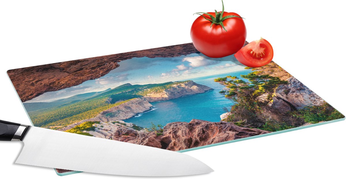 Glazen Snijplank - 28x20 - Grot - Natuur - Zee - Landschap - Snijplanken Glas
