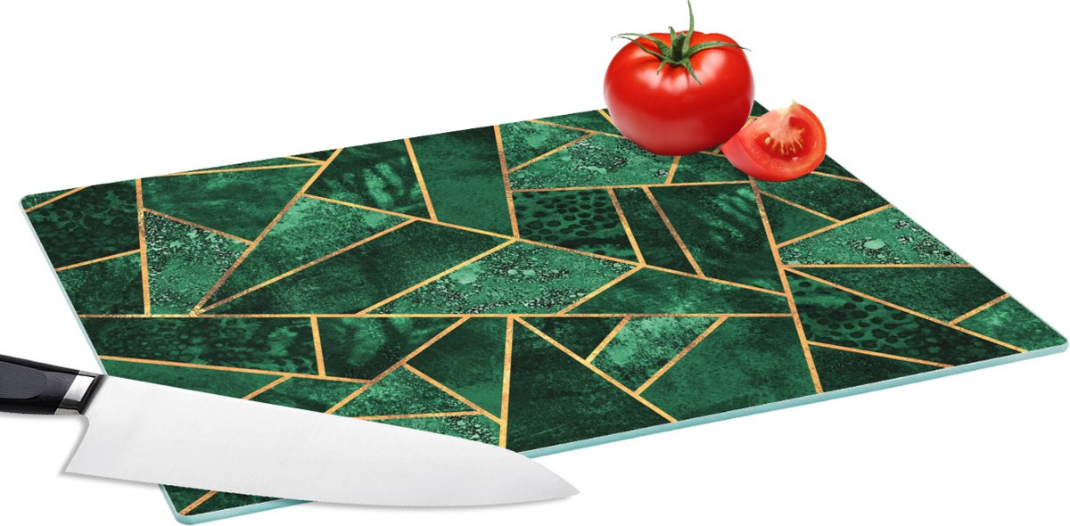 Glazen Snijplank - 39x28 - Smaragd - Goud - Abstract - Patronen - Snijplanken Glas