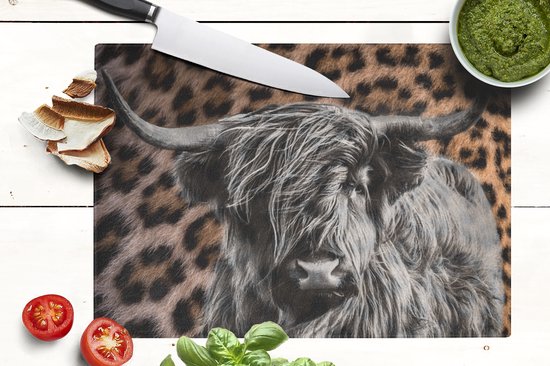 Planche à découper en Verres - 39x28 - Highlander écossais - Panthère - Zwart - Wit - Planches à découper en Glas