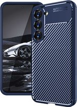 iMoshion Hoesje Geschikt voor Samsung Galaxy S23 Hoesje Siliconen - iMoshion Carbon Softcase Backcover - Blauw