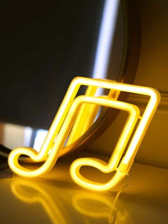 Neon led lamp - Muzieknoot - Geel - 20 x 19 cm - Incl. 3 AA batterijen - Neon Verlichting - Wandlamp
