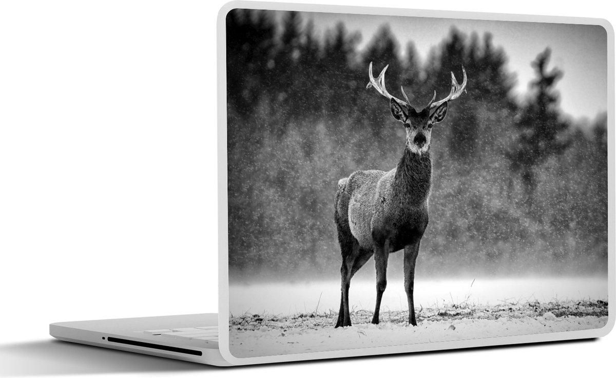 Laptop sticker - 11.6 inch - Dieren - Hert - Winter - Zwart - Wit - 30x21cm - Laptopstickers - Laptop skin - Cover
