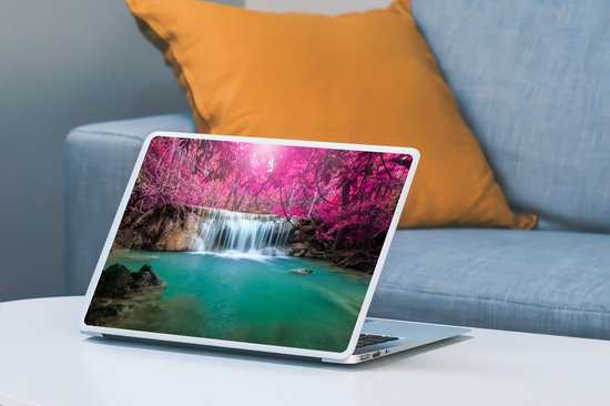 Laptop sticker - 13.3 inch - Waterval - Boom - Roze - Natuur - 31x22,5cm - Laptopstickers - Laptop skin - Cover